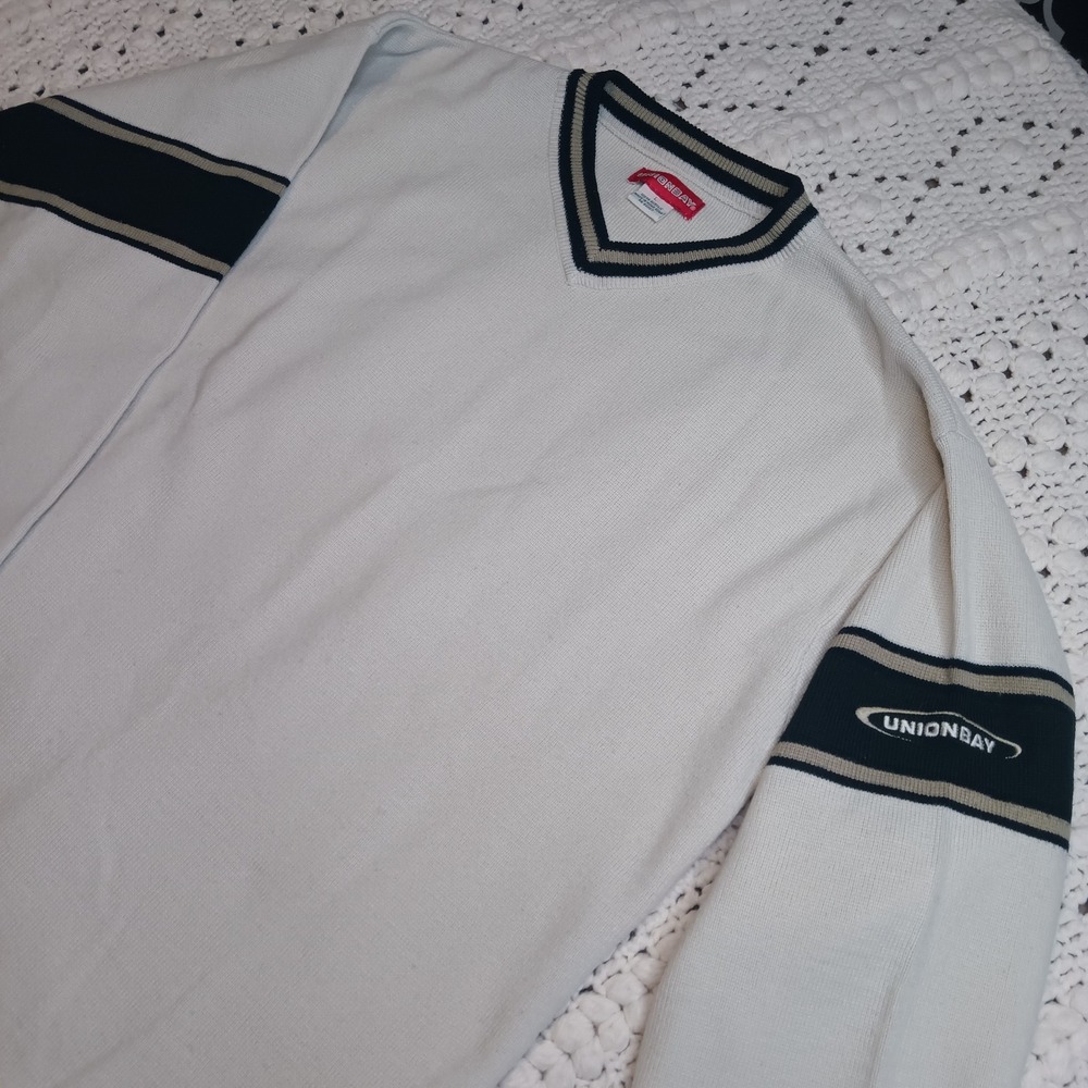 Vtg Union Bay Sweater Mens‎ L Arm Stripe Acrylic 90s Y2K Skater Preppy Jock Mall